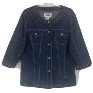 AMX Blue Stretch Denim Plus Size 1X Trucker Shacket Jacket